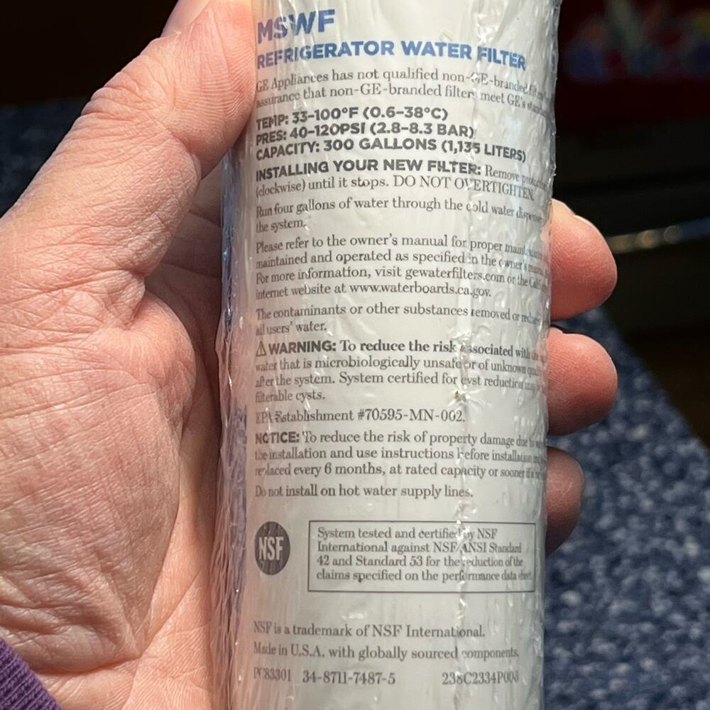 GE Appliances Genuine OEM Refrigerator Water Filter MSWF New In Box Sealed - Picture 5 of 8